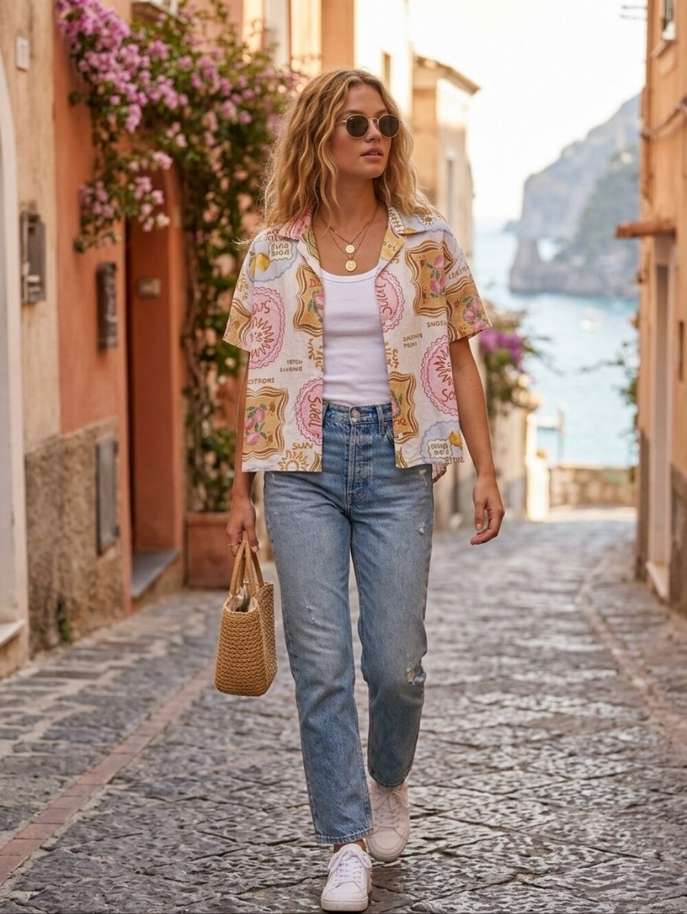 Paper Heart Linen Blend Ciao Bella Camp Shirt XS Amalfi Coast Euro Summer Boxy